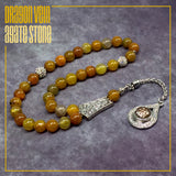 Dragon Vein Agate Muslim Tesbih, Tasbih, Tasbeeh, Misbaha, Worry Beads, Muslim Prayer Beads, Rosary (8 mm 33 Faceted Beads and Allah Tassel)