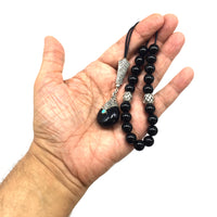 Greek KOMBOLOI Worry Beads Anxiety Beads Rosary Relaxation Stress Relief -SHINY BLACK ONYX BEADS -10mm Diameter-