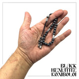 Greek KOMBOLOI Series Worry Beads Begleri Pony Anxiety Beads Rosary Relaxation Stress Relief (Black Hematite Round Beads -8 mm, 21 Beads)