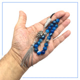 Greek KOMBOLOI Worry Beads Anxiety Beads Rosary Relaxation Stress Relief -BLUE AGATE BEADS -10mm Diameter-