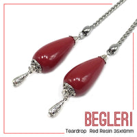 Greek KOMBOLOI  BEGLERI Worry Beads Anxiety Beads Rosary Relaxation Stress Relief -RED RESIN DROP BEADS - 35X16MM