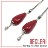 Greek KOMBOLOI  BEGLERI Worry Beads Anxiety Beads Rosary Relaxation Stress Relief -RED RESIN DROP BEADS - 35X16MM