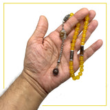 Yellow Jade Natural Stone Muslim Tesbih, Tasbih, Tasbeeh, Misbaha, Worry Beads, Muslim Prayer Beads, Rosary (8 mm 33 Faceted Beads)