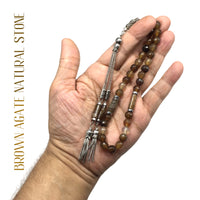 Brown Agate Muslim Tesbih, Tasbih, Tasbeeh, Misbaha, Worry Beads, Muslim Prayer Beads, Rosary (8 mm 33 Faceted Beads)