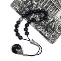 Greek KOMBOLOI Worry Beads Anxiety Beads Rosary Relaxation Stress Relief -SHINY BLACK ONYX BEADS -10mm Diameter-