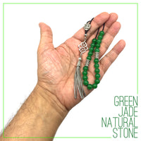 Greek KOMBOLOI Worry Beads Anxiety Beads Rosary Relaxation Stress Relief -GREEN JADE BEADS -8mm Diameter-