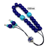 Greek KOMBOLOI Series- Worry Beads Begleri Pony Anxiety Beads Rosary Relaxation Stress Relief (Navy Blue Resin Beads - 13x9 mm, 19 Beads-)