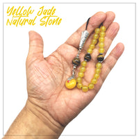 Greek KOMBOLOI Worry Beads Anxiety Beads Rosary Relaxation Stress Relief -YELLOW JADE STONE BEADS -8mm Diameter-