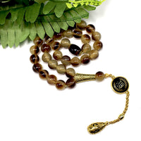 BIG Prayer Beads, Stress Beads, Worry Beads, Tesbih, Tasbih, Tasbeeh, Masbaha, Rosary, Subha (Saddle Brown Resin 12 mm 33 Beads & Allah)