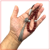Greek KOMBOLOI Worry Beads Anxiety Beads Rosary Relaxation Stress Relief -RED AGATE STONE BEADS -10mm Diameter-