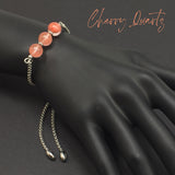 CHERRY QUARTZ GEMSTONE -Albatrosart Design Bracelet on Stainless Steel Slider Chain, Gemstone Adjustable Bracelet, 11 inch Chain Bracelet