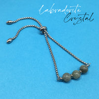 LABRADORITE CRYSTAL GEMSTONE -Albatrosart Design Bracelet on Stainless Steel Slider Chain, Gemstone Adjustable Bracelet, Chain Bracelet