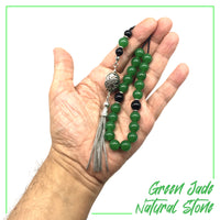 Greek KOMBOLOI Worry Beads Anxiety Beads Rosary Relaxation Stress Relief -GREEN JADE BEADS -10mm Diameter-