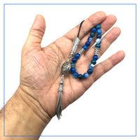 Greek KOMBOLOI Worry Beads Anxiety Beads Rosary Relaxation Stress Relief -BLUE AGATE BEADS -8mm Diameter-