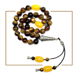 Tiger Eye Natural Stone Muslim Big Tasbih, Tasbeeh, Misbaha, Worry Beads, Muslim Prayer Beads, Rosary, Tesbih (10 mm 33 Round Beads)