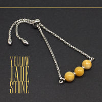 YELLOW JADE GEMSTONE Albatrosart Design Bracelet on Stainless Steel Slider Chain, Gemstone Adjustable Bracelet, 11 inches Chain Bracelet