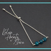 BLUE AGATE STONE -Albatrosart Design Bracelet on Stainless Steel Slider Chain, Gemstone Adjustable Bracelet, 11 inches Chain Bracelet