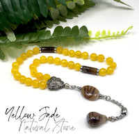 Yellow Jade Natural Stone Muslim Tesbih, Tasbih, Tasbeeh, Misbaha, Worry Beads, Muslim Prayer Beads, Rosary (8 mm 33 Faceted Beads)