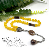 Yellow Jade Natural Stone Muslim Tesbih, Tasbih, Tasbeeh, Misbaha, Worry Beads, Muslim Prayer Beads, Rosary (8 mm 33 Faceted Beads)