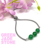 Oval GREEN JADE STONE -Albatrosart Design Bracelet on Stainless Steel Slider Chain, Gemstone Adjustable Bracelet, 11 inches Chain Bracelet