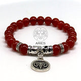 ARIES ZODIAC Healing Gemstone Bracelets According to Zodiac Series -8 mm Red Agate Stone Beads- Astrology Healing Stress Relief Bracelets