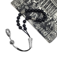 Greek KOMBOLOI Worry Beads Anxiety Beads Rosary Relaxation Stress Relief -MATTE BLACK ONYX BEADS -8mm Diameter-