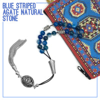 Greek KOMBOLOI Worry Beads Anxiety Beads Rosary Relaxation Stress Relief -BLUE AGATE BEADS -8mm Diameter-