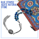 Greek KOMBOLOI Worry Beads Anxiety Beads Rosary Relaxation Stress Relief -BLUE AGATE BEADS -8mm Diameter-