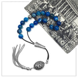 Greek KOMBOLOI Worry Beads Anxiety Beads Rosary Relaxation Stress Relief -BLUE AGATE BEADS -10mm Diameter-