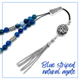 Greek KOMBOLOI Worry Beads Anxiety Beads Rosary Relaxation Stress Relief -BLUE AGATE BEADS -8mm Diameter-