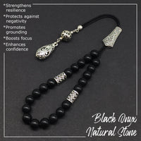 Greek KOMBOLOI Worry Beads Anxiety Beads Rosary Relaxation Stress Relief -MATTE BLACK ONYX BEADS -8mm Diameter-