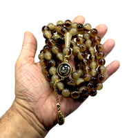 Big Saddle Brown Muslim Prayer Beads, Tesbih, Tasbih, Tasbeeh, Misbaha, Masbaha, Muslim Tasbih, Rosary Allah Tassel (12 mm 99 Resin Beads)