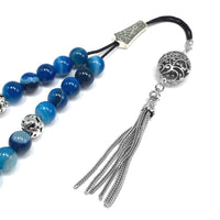 Greek KOMBOLOI Worry Beads Anxiety Beads Rosary Relaxation Stress Relief -BLUE AGATE BEADS -10mm Diameter-