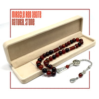 Miracle Red Agate Natural Stone Muslim Big Tasbih, Tasbeeh, Misbaha, Worry Beads, Muslim Prayer Beads, Rosary, Tesbih (10 mm 33 Beads)