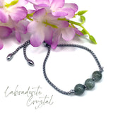 LABRADORITE CRYSTAL GEMSTONE -Albatrosart Design Bracelet on Stainless Steel Slider Chain, Gemstone Adjustable Bracelet, Chain Bracelet