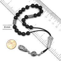 Greek KOMBOLOI Worry Beads Anxiety Beads Rosary Relaxation Stress Relief -MATTE BLACK ONYX BEADS -8mm Diameter-
