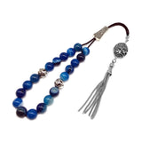 Greek KOMBOLOI Worry Beads Anxiety Beads Rosary Relaxation Stress Relief -BLUE AGATE BEADS -10mm Diameter-