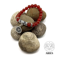 ARIES ZODIAC Healing Gemstone Bracelets According to Zodiac Series -8 mm Red Agate Stone Beads- Astrology Healing Stress Relief Bracelets