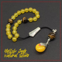 Greek KOMBOLOI Worry Beads Anxiety Beads Rosary Relaxation Stress Relief -YELLOW JADE STONE BEADS -8mm Diameter-