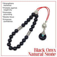 Greek KOMBOLOI Worry Beads Anxiety Beads Rosary Relaxation Stress Relief -SHINY BLACK ONYX BEADS -8mm Diameter-