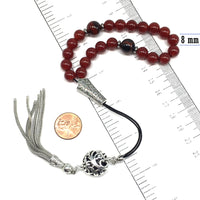Greek KOMBOLOI Worry Beads Anxiety Beads Rosary Relaxation Stress Relief -RED AGATE STONE BEADS -8mm Diameter-