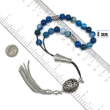 Greek KOMBOLOI Worry Beads Anxiety Beads Rosary Relaxation Stress Relief -BLUE AGATE BEADS -8mm Diameter-