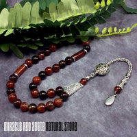 Miracle Red Agate Natural Stone Muslim Big Tasbih, Tasbeeh, Misbaha, Worry Beads, Muslim Prayer Beads, Rosary, Tesbih (10 mm 33 Beads)