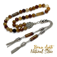 Brown Agate Muslim Tesbih, Tasbih, Tasbeeh, Misbaha, Worry Beads, Muslim Prayer Beads, Rosary (8 mm 33 Faceted Beads)