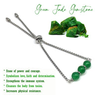 Oval GREEN JADE STONE -Albatrosart Design Bracelet on Stainless Steel Slider Chain, Gemstone Adjustable Bracelet, 11 inches Chain Bracelet