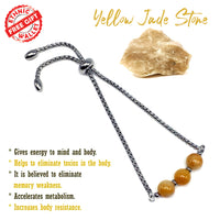 YELLOW JADE GEMSTONE Albatrosart Design Bracelet on Stainless Steel Slider Chain, Gemstone Adjustable Bracelet, 11 inches Chain Bracelet