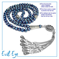 -Evil Eye Collection- Worry Beads Prayer Beads Tesbih Tasbih Rosary (Electroplate Evil Eye Glass -8 mm 99 Beads- & Drop Tassel)