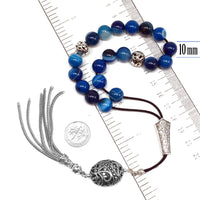 Greek KOMBOLOI Worry Beads Anxiety Beads Rosary Relaxation Stress Relief -BLUE AGATE BEADS -10mm Diameter-