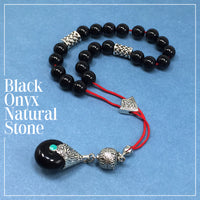 Greek KOMBOLOI Worry Beads Anxiety Beads Rosary Relaxation Stress Relief -SHINY BLACK ONYX BEADS -8mm Diameter-