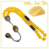 Yellow Jade Natural Stone Muslim Tesbih, Tasbih, Tasbeeh, Misbaha, Worry Beads, Muslim Prayer Beads, Rosary (8 mm 33 Faceted Beads)